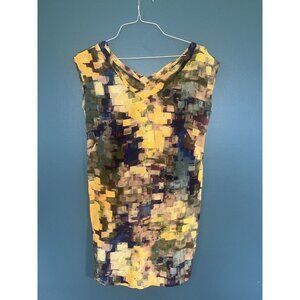 Anthropologie Maeve Pixel Impressionist Shift Dress Silk V-neck Sz 0
